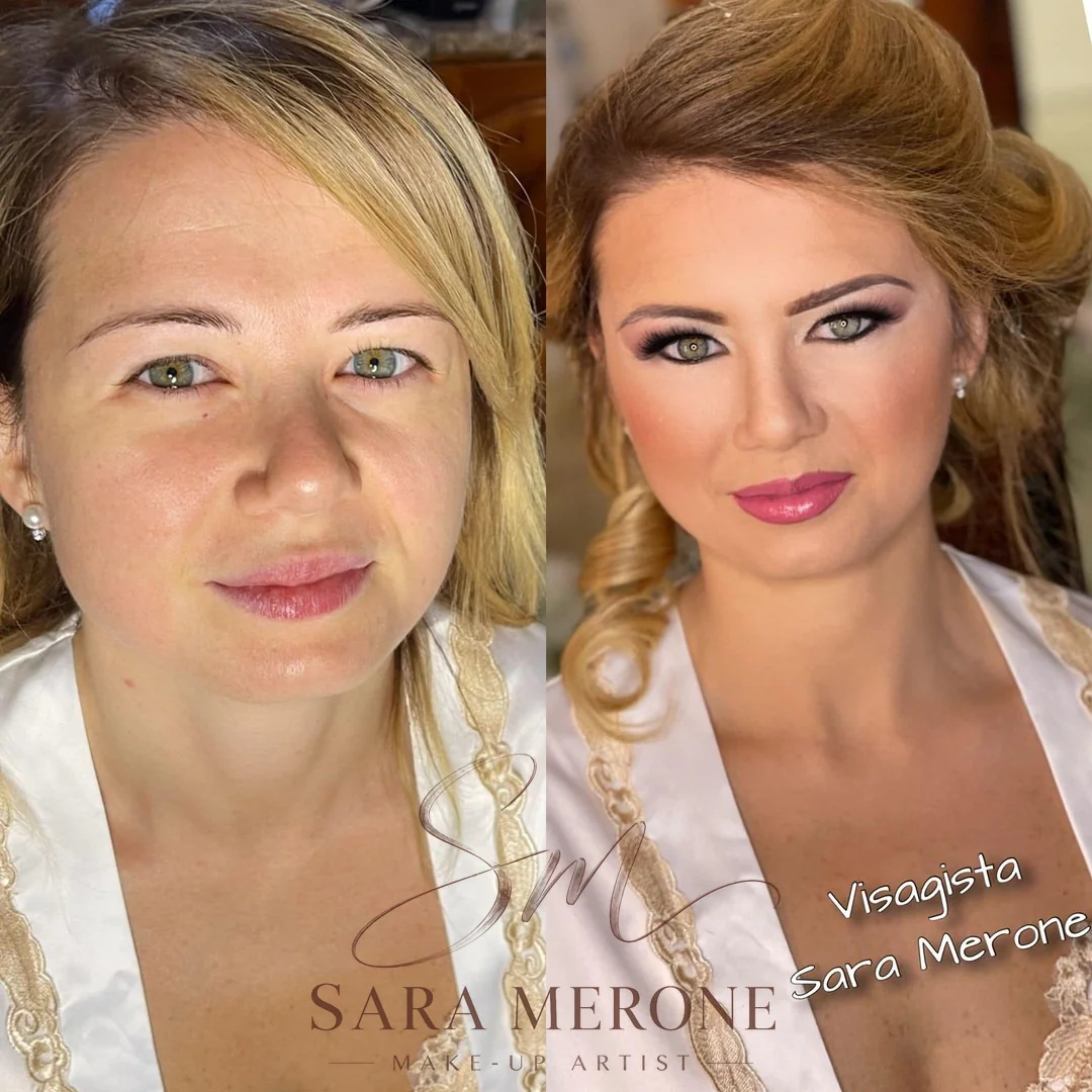 Prima e dopo trucco di Sara Merone make-up artist - look 43