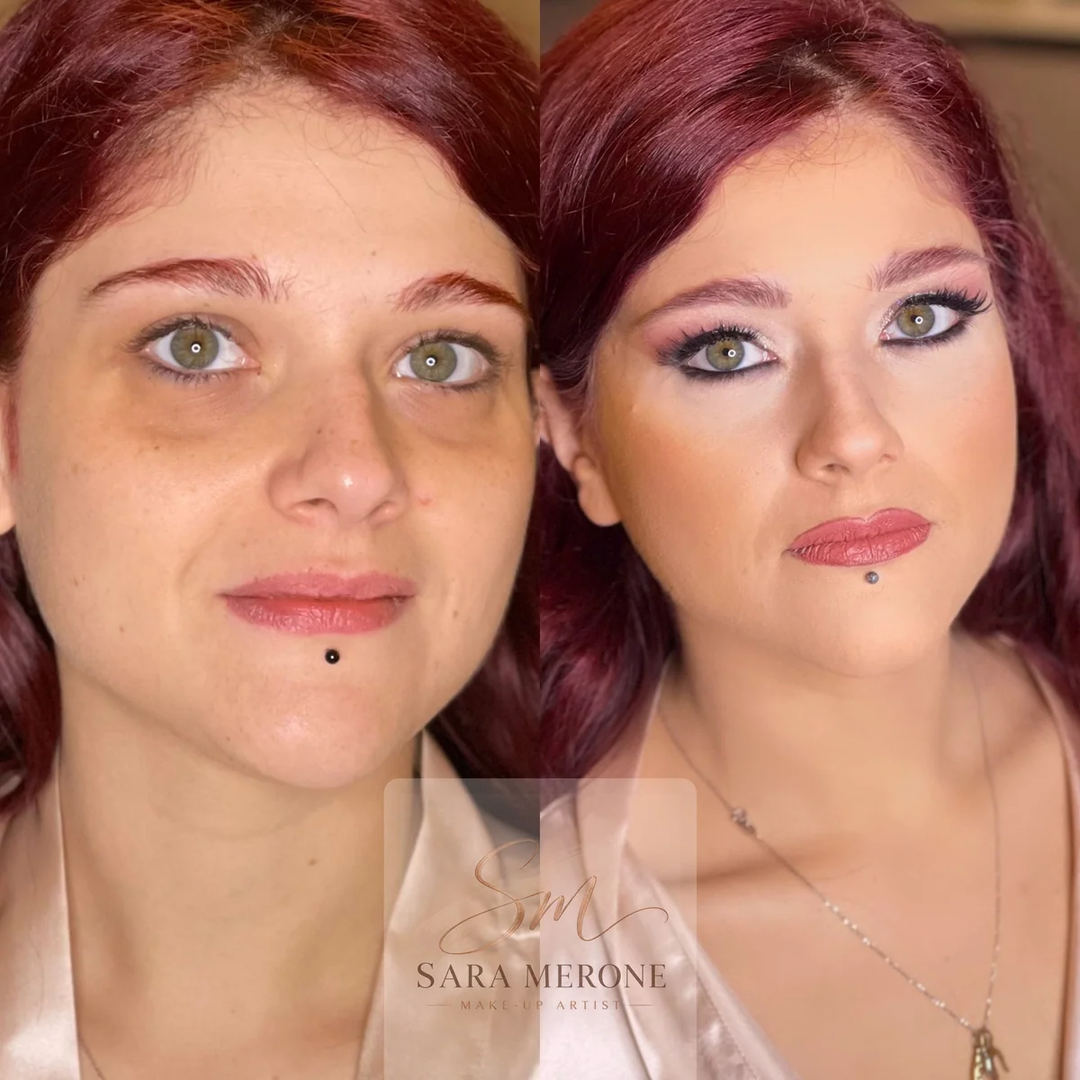 Prima e dopo trucco di Sara Merone make-up artist - look 50