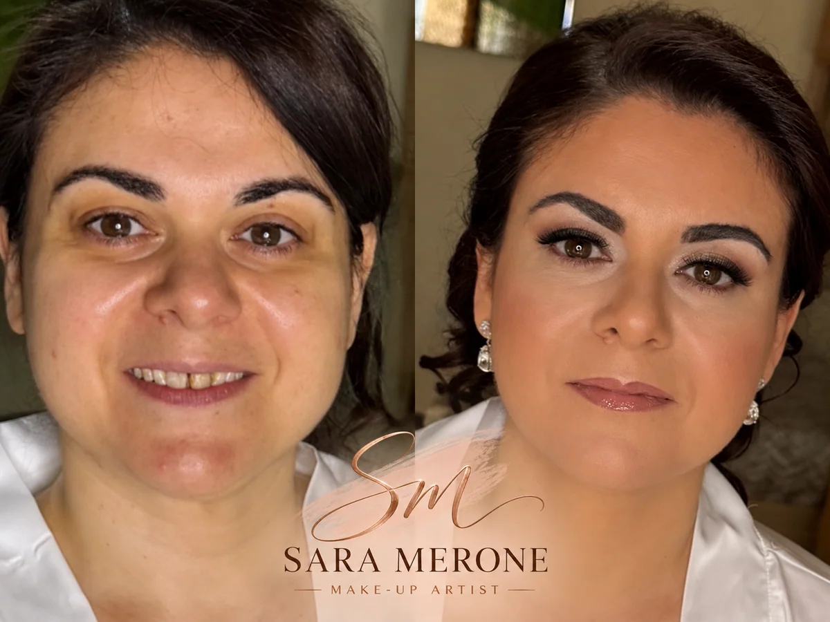 Prima e dopo trucco di Sara Merone make-up artist - look 1