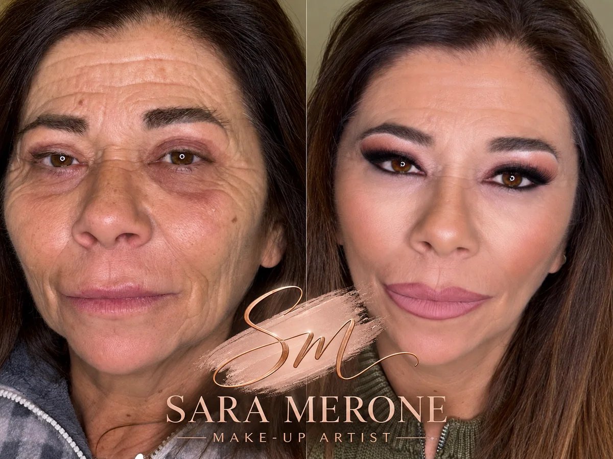 Prima e dopo trucco di Sara Merone make-up artist - look 12