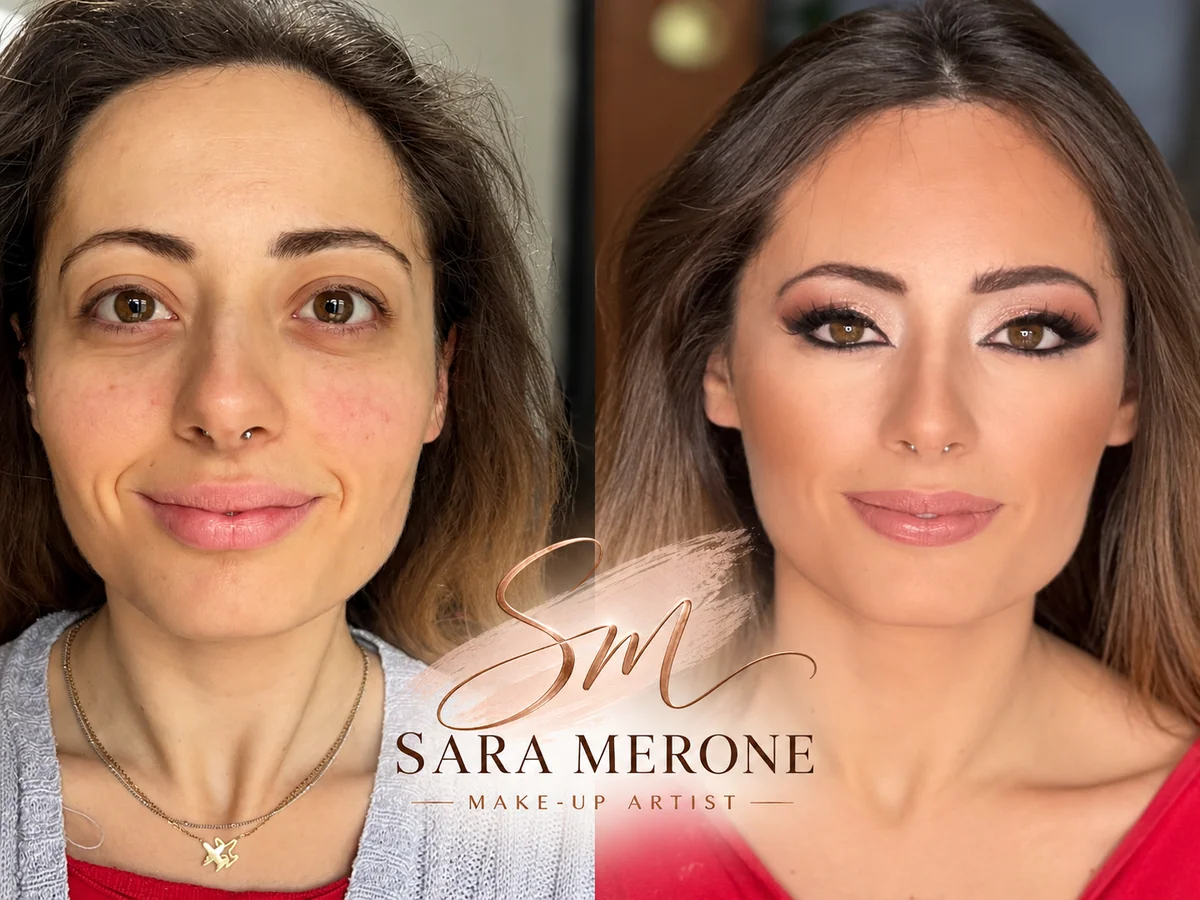 Prima e dopo trucco di Sara Merone make-up artist - look 15