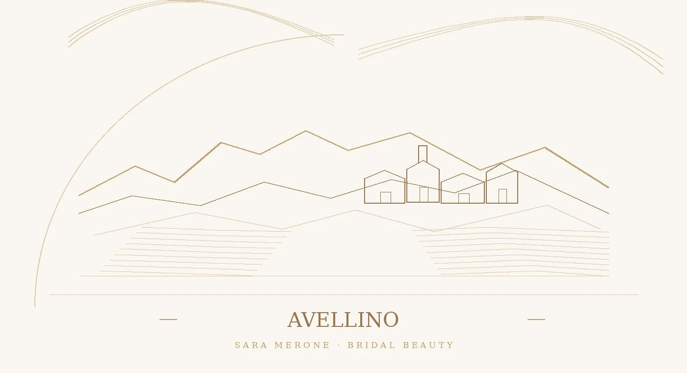 Illustrazione a contorno in oro champagne: Avellino, paesaggio e simboli del territorio