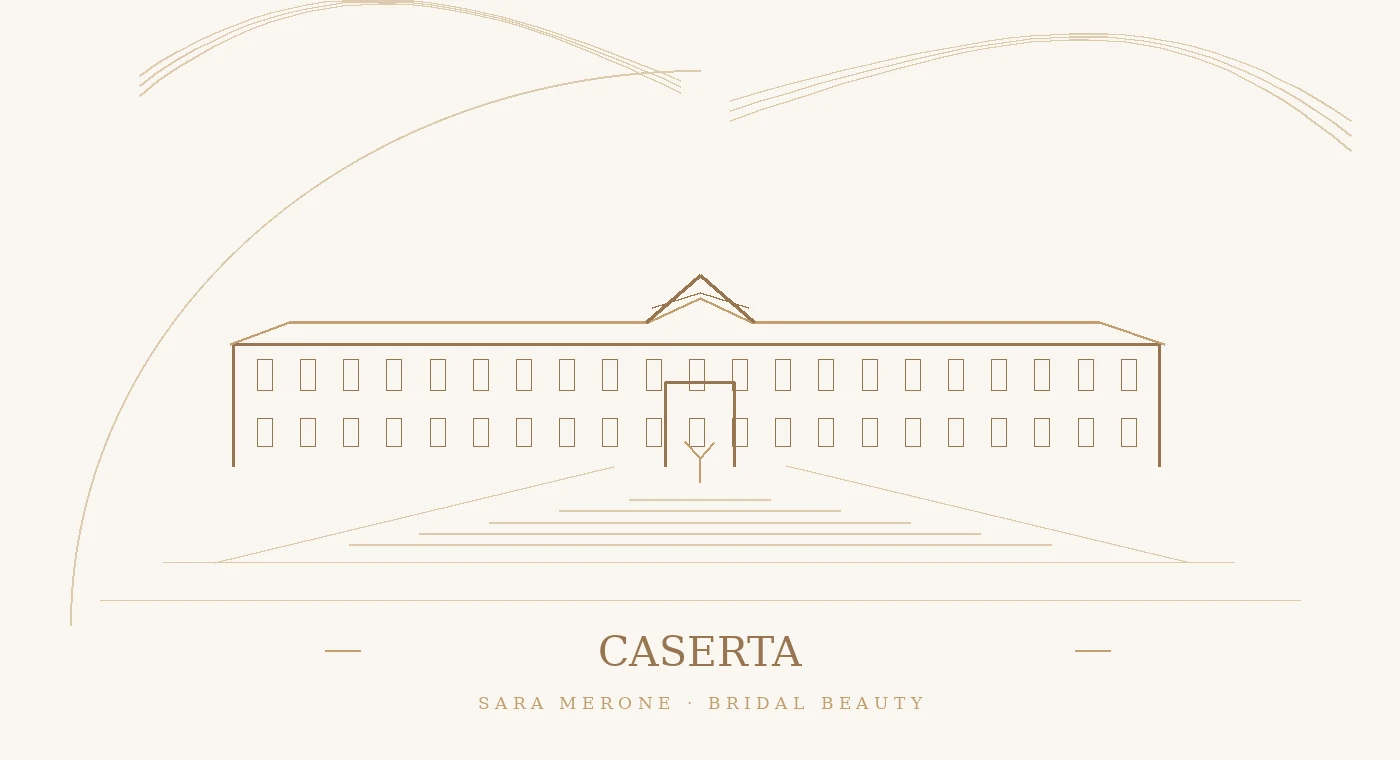 Illustrazione a contorno in oro champagne: Caserta, paesaggio e simboli del territorio